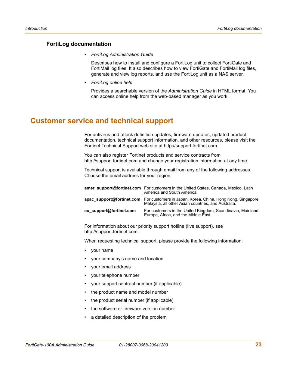 Fortilog documentation, Customer service and technical support | Fortinet 100A User Manual | Page 23 / 374