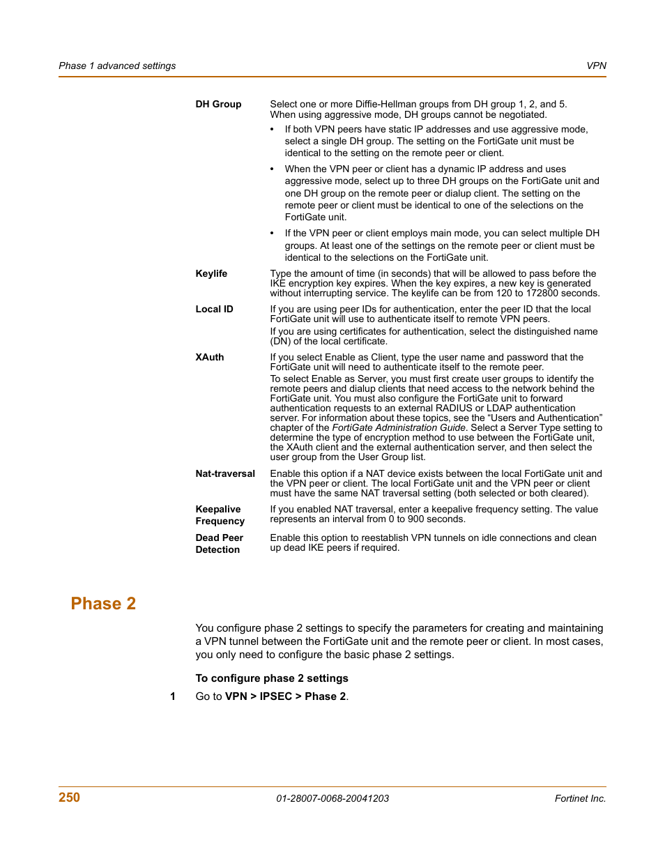 Phase 2 | Fortinet 100A User Manual | Page 250 / 374