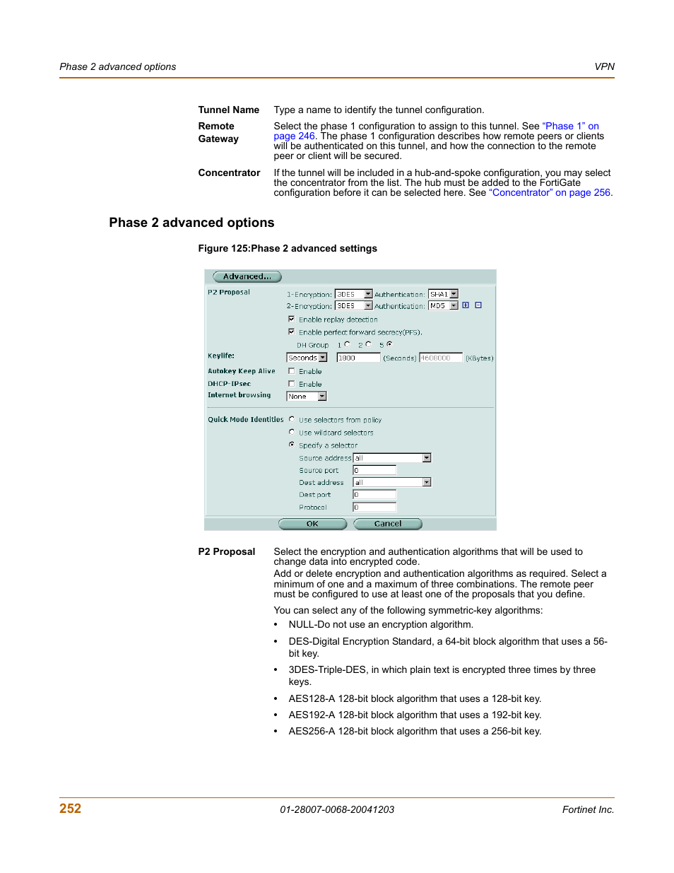 Phase 2 advanced options | Fortinet 100A User Manual | Page 252 / 374