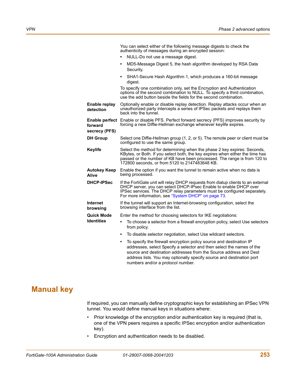 Manual key, Manual key” on | Fortinet 100A User Manual | Page 253 / 374