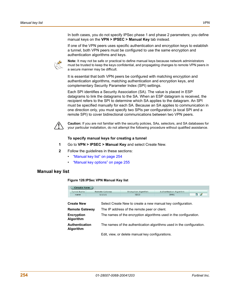 Manual key list | Fortinet 100A User Manual | Page 254 / 374