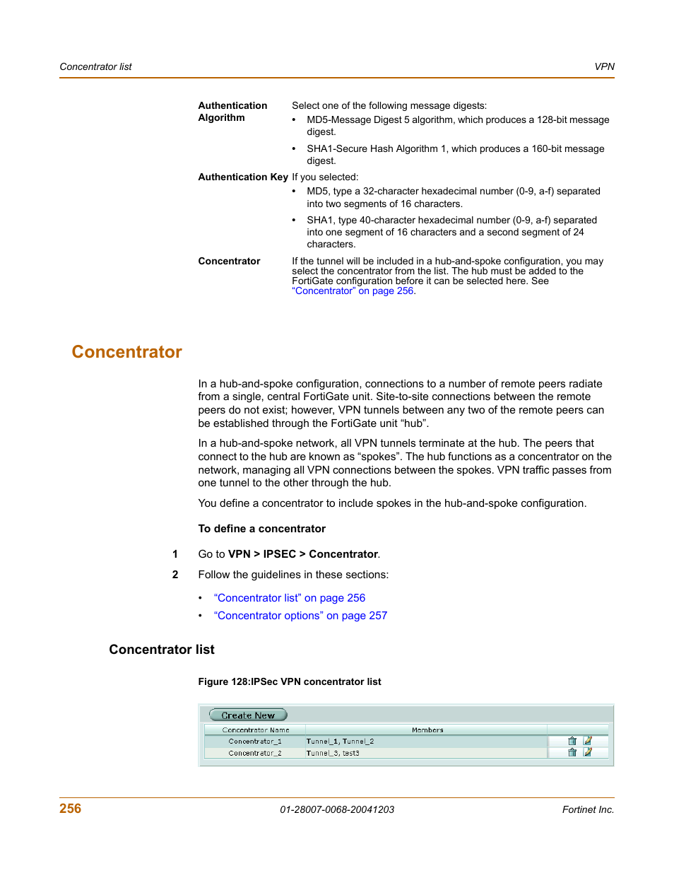 Concentrator, Concentrator list | Fortinet 100A User Manual | Page 256 / 374