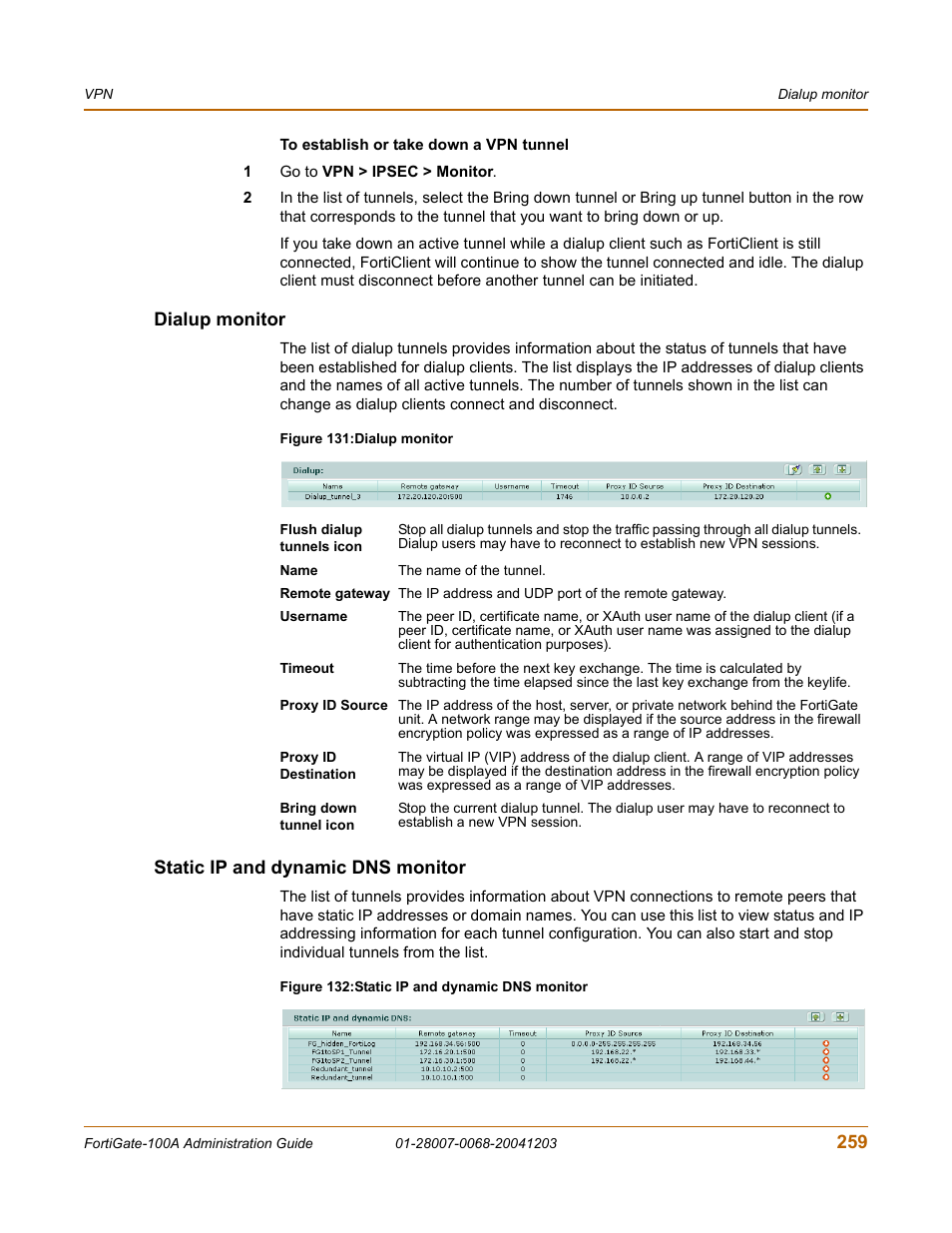 Dialup monitor, Static ip and dynamic dns monitor, Dialup monitor static ip and dynamic dns monitor | Fortinet 100A User Manual | Page 259 / 374