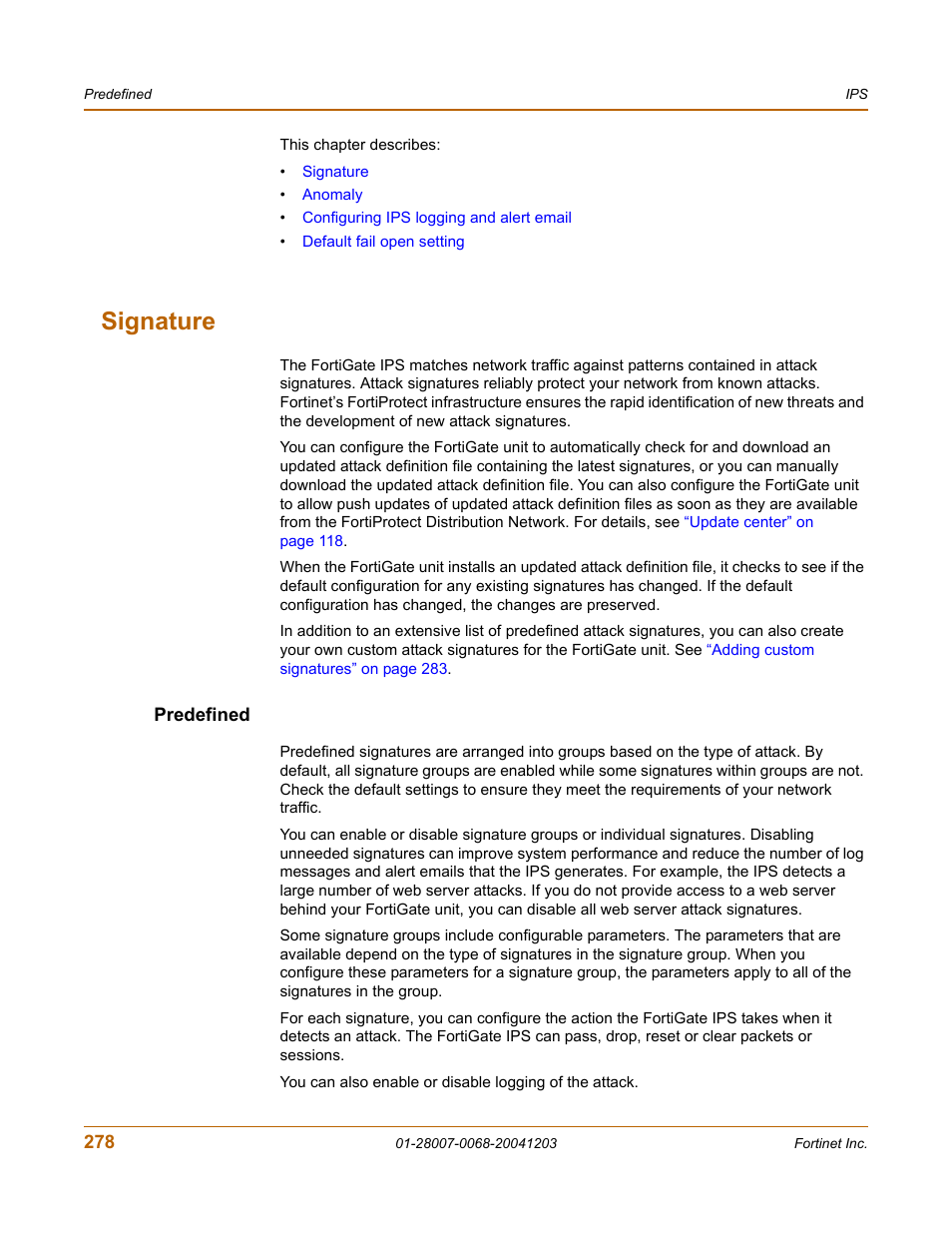 Signature, Predefined | Fortinet 100A User Manual | Page 278 / 374