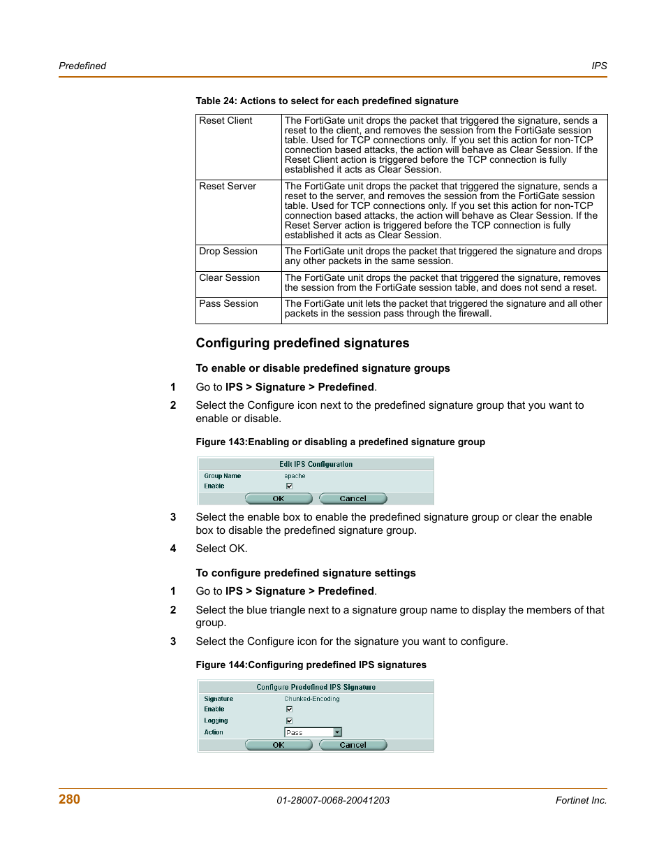 Configuring predefined signatures | Fortinet 100A User Manual | Page 280 / 374