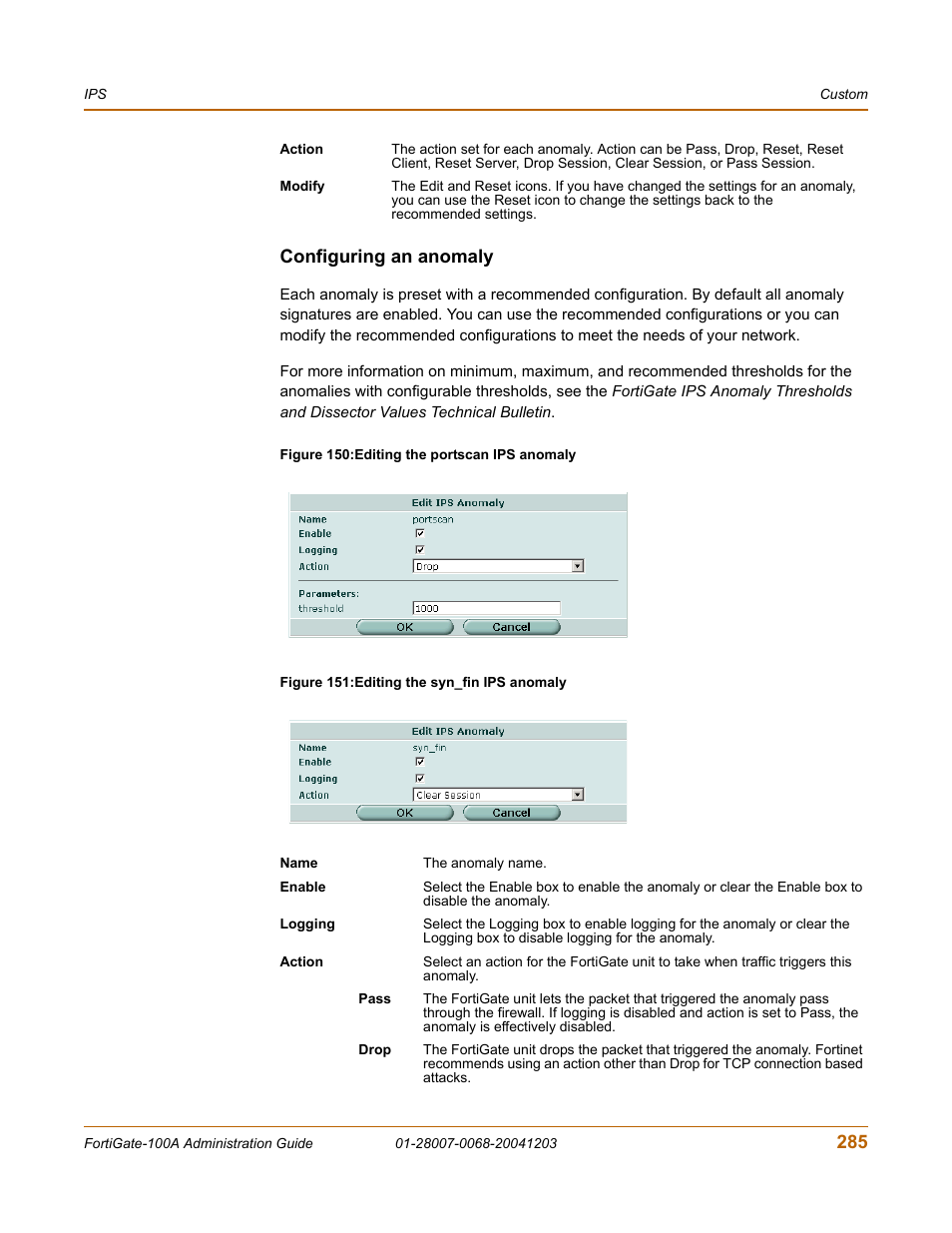 Configuring an anomaly, 285 configuring an anomaly | Fortinet 100A User Manual | Page 285 / 374