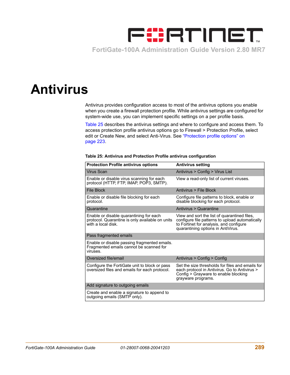 Antivirus | Fortinet 100A User Manual | Page 289 / 374