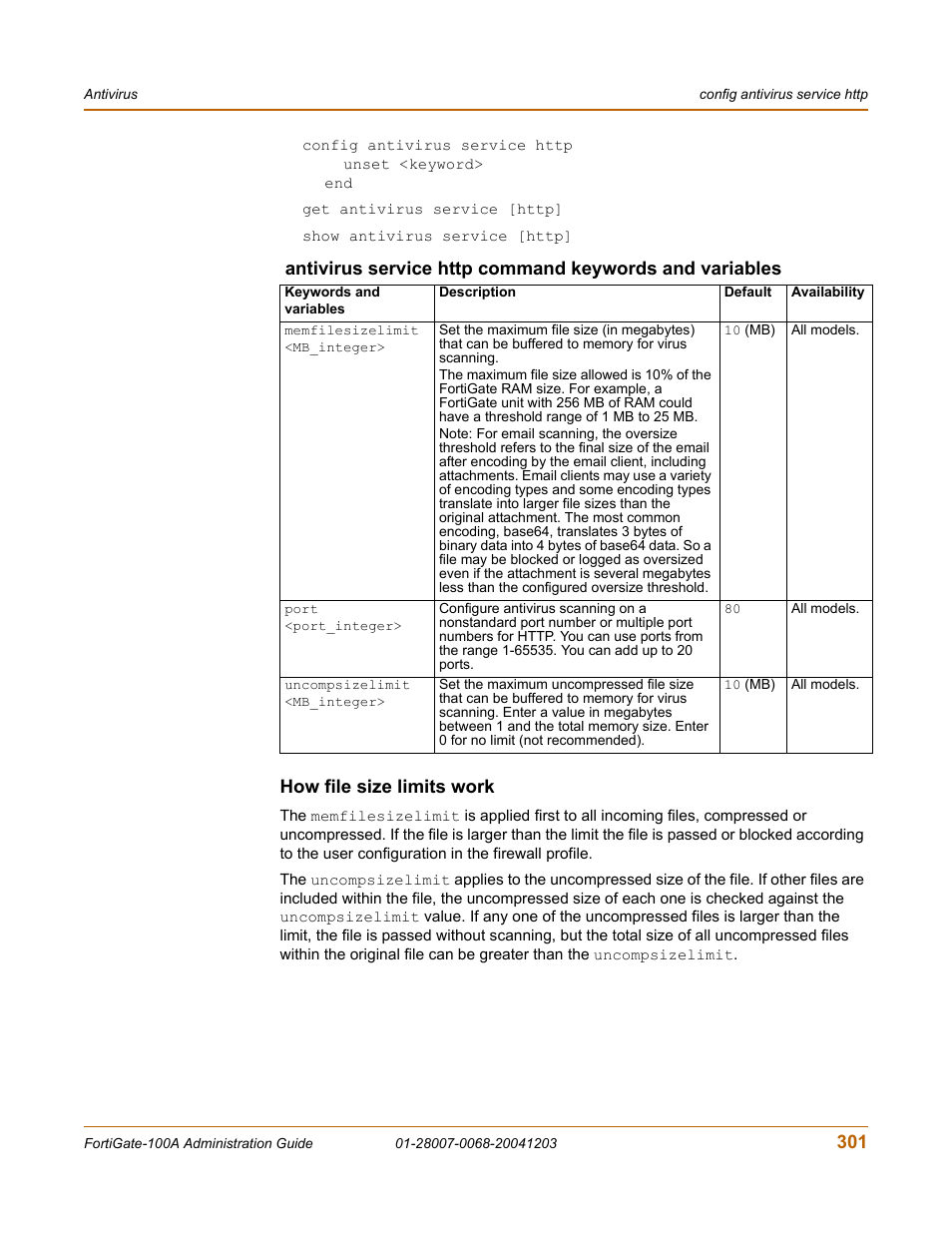 How file size limits work | Fortinet 100A User Manual | Page 301 / 374