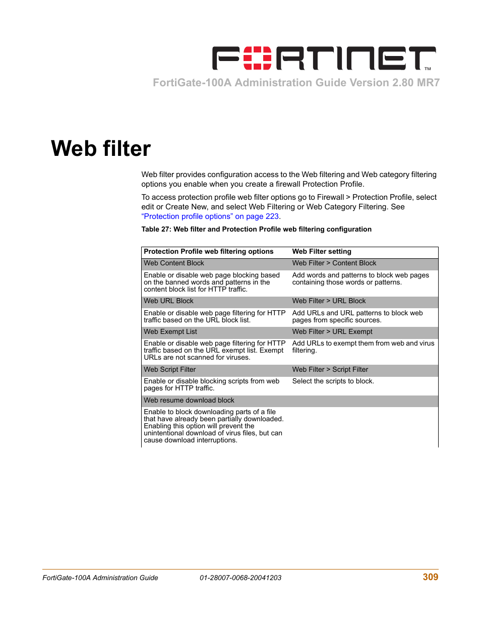 Web filter | Fortinet 100A User Manual | Page 309 / 374