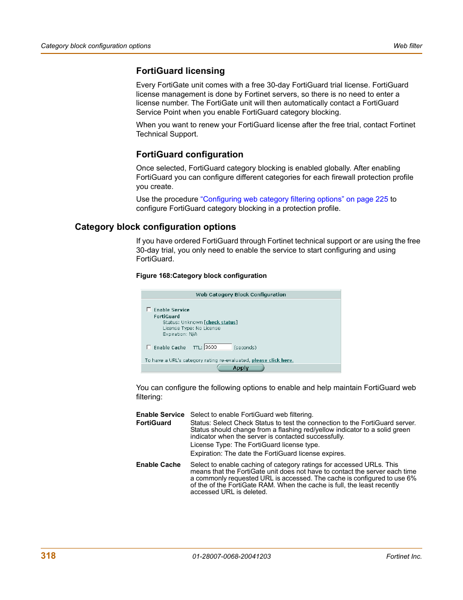 Fortiguard licensing, Fortiguard configuration, Category block configuration options | Fortinet 100A User Manual | Page 318 / 374