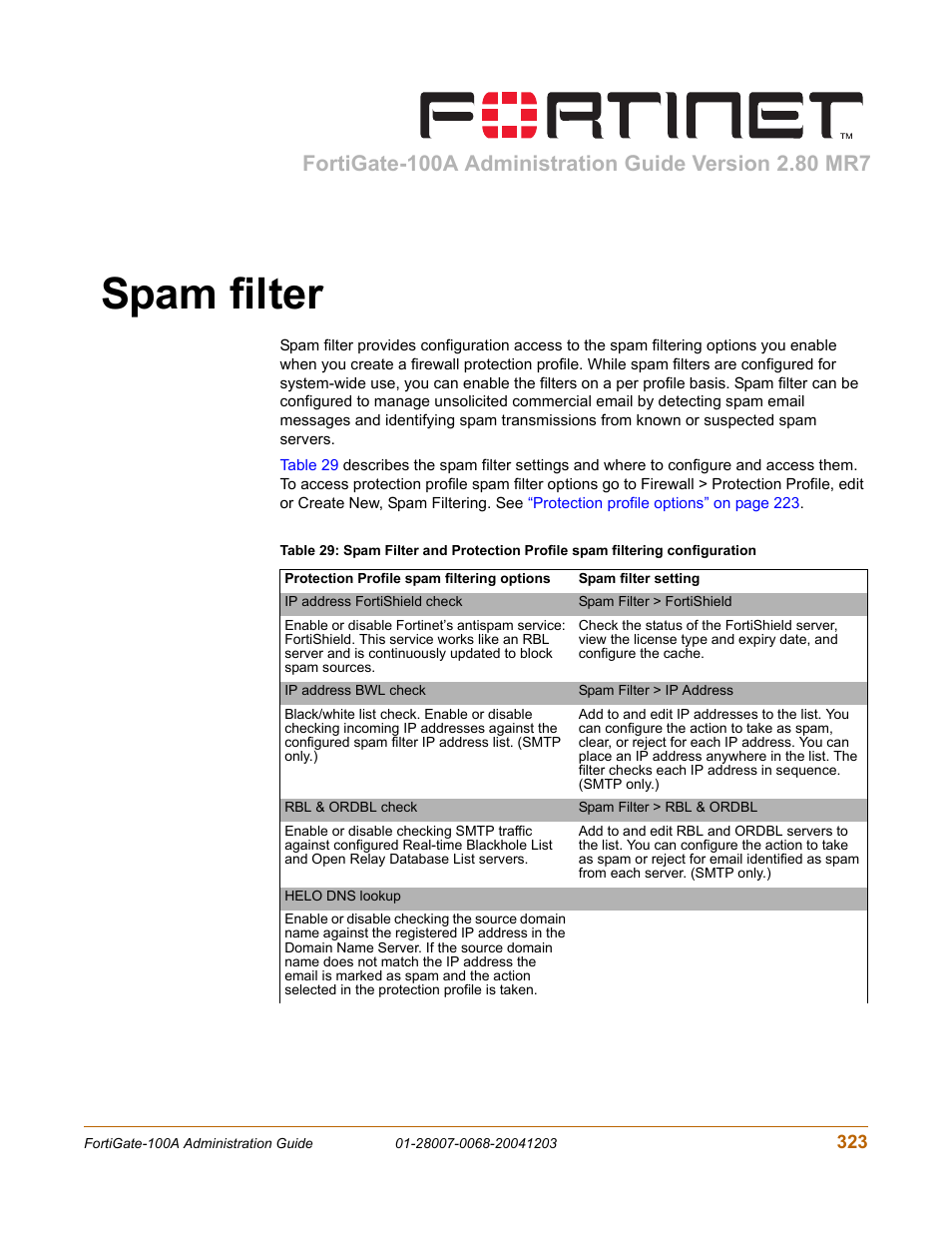 Spam filter | Fortinet 100A User Manual | Page 323 / 374