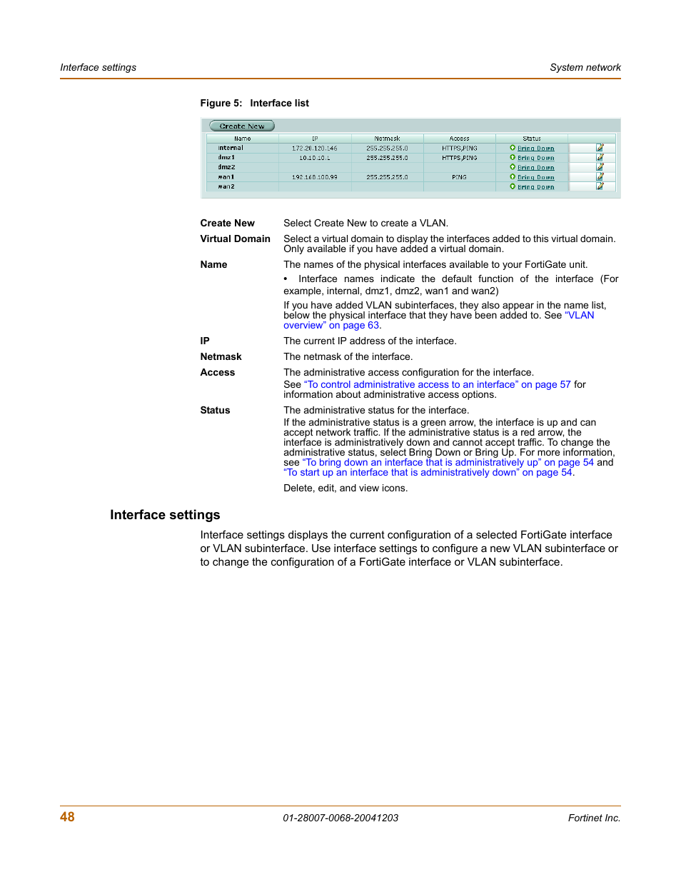 Interface settings | Fortinet 100A User Manual | Page 48 / 374