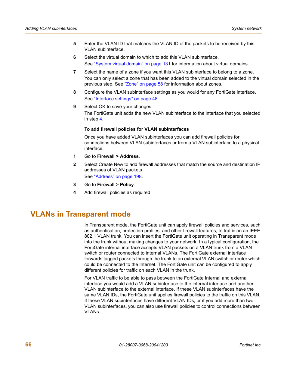 Vlans in transparent mode, Vlans in transparent | Fortinet 100A User Manual | Page 66 / 374