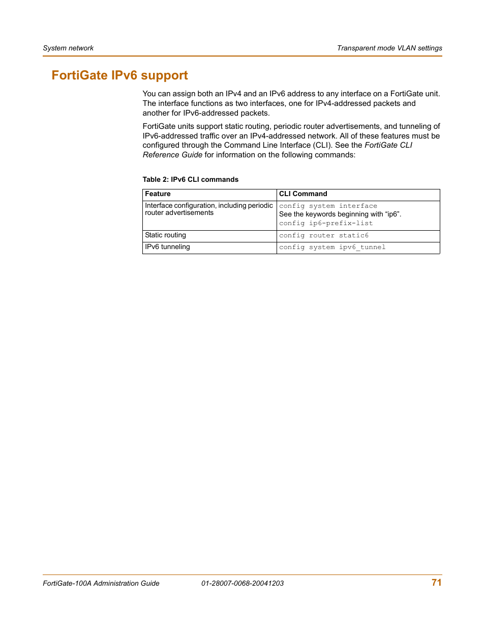 Fortigate ipv6 support | Fortinet 100A User Manual | Page 71 / 374