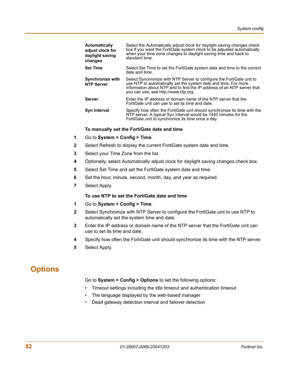 Options | Fortinet 100A User Manual | Page 82 / 374