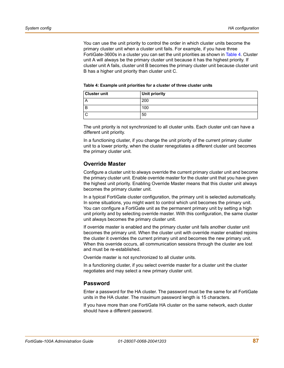 Override master, Password | Fortinet 100A User Manual | Page 87 / 374