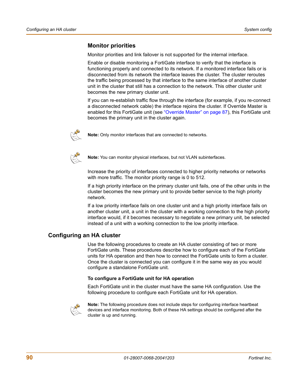 Monitor priorities, Configuring an ha cluster | Fortinet 100A User Manual | Page 90 / 374