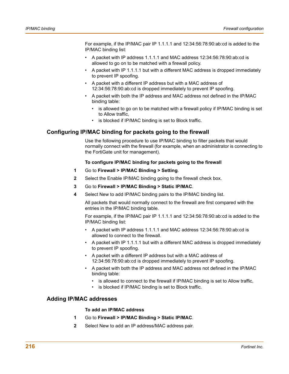 Adding ip/mac addresses | Fortinet FortiGate-800 User Manual | Page 216 / 336