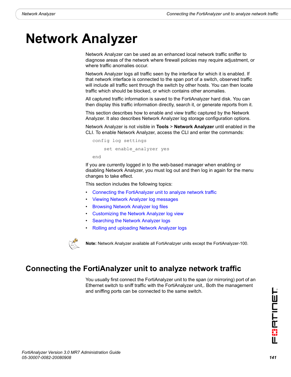 Network analyzer, Describ | Fortinet FortiAnalyzer 3.0 MR7 User Manual | Page 151 / 234