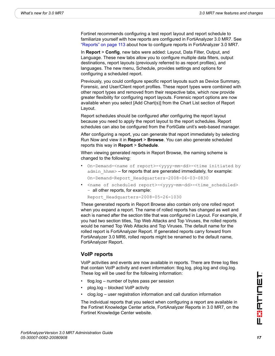 Voip reports | Fortinet FortiAnalyzer 3.0 MR7 User Manual | Page 17 / 234