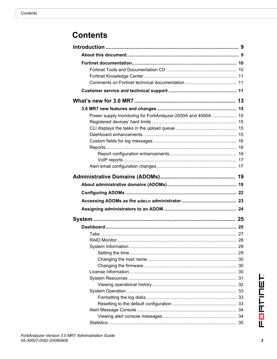 Fortinet FortiAnalyzer 3.0 MR7 User Manual | Page 3 / 234