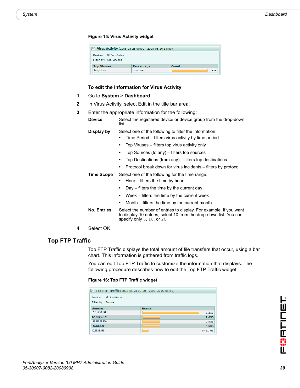 Top ftp traffic | Fortinet FortiAnalyzer 3.0 MR7 User Manual | Page 39 / 234