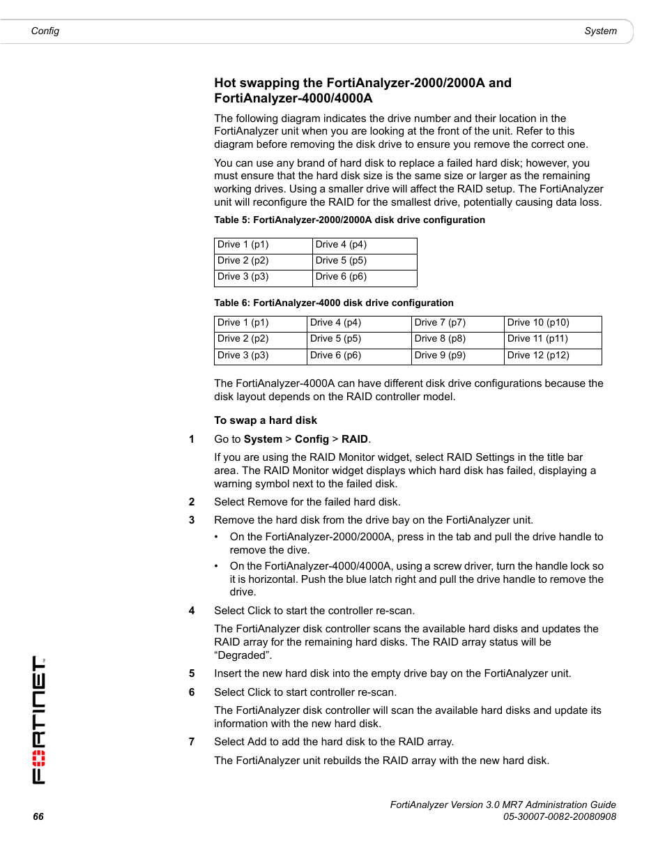 Er-4000/4000a, Hot swapping the fortianalyzer-2000/2000a and | Fortinet FortiAnalyzer 3.0 MR7 User Manual | Page 66 / 234
