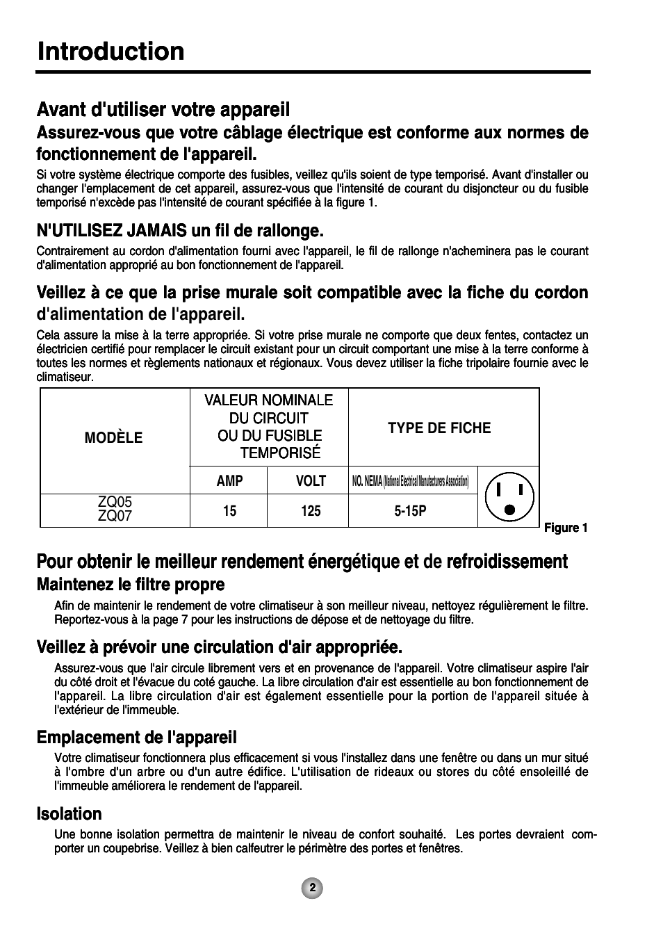 Introduction, Avant d'utiliser votre appareil | Friedrich ZStar User Manual | Page 18 / 43