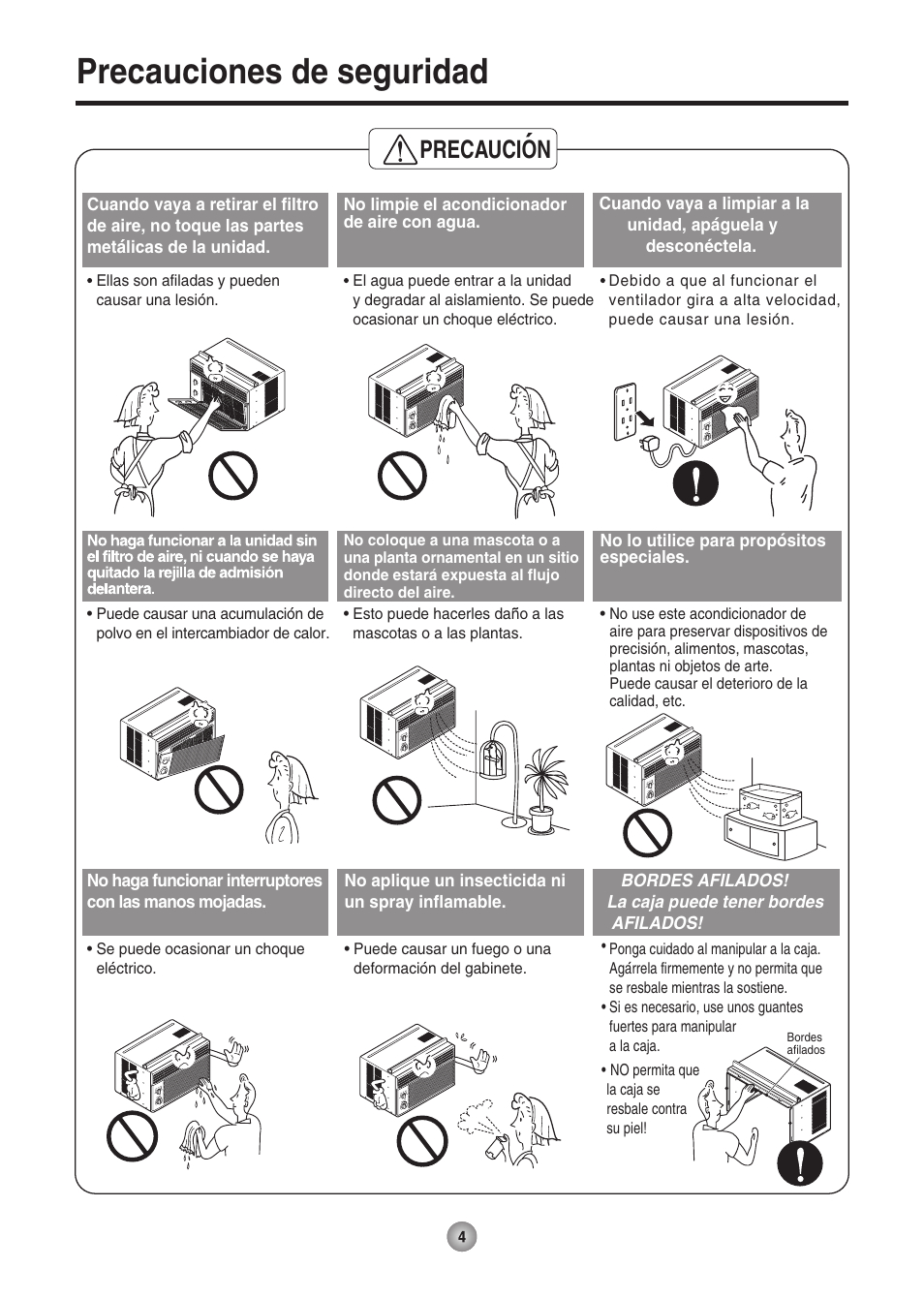 Precauciones de seguridad, Precaucion | Friedrich ZStar User Manual | Page 34 / 43