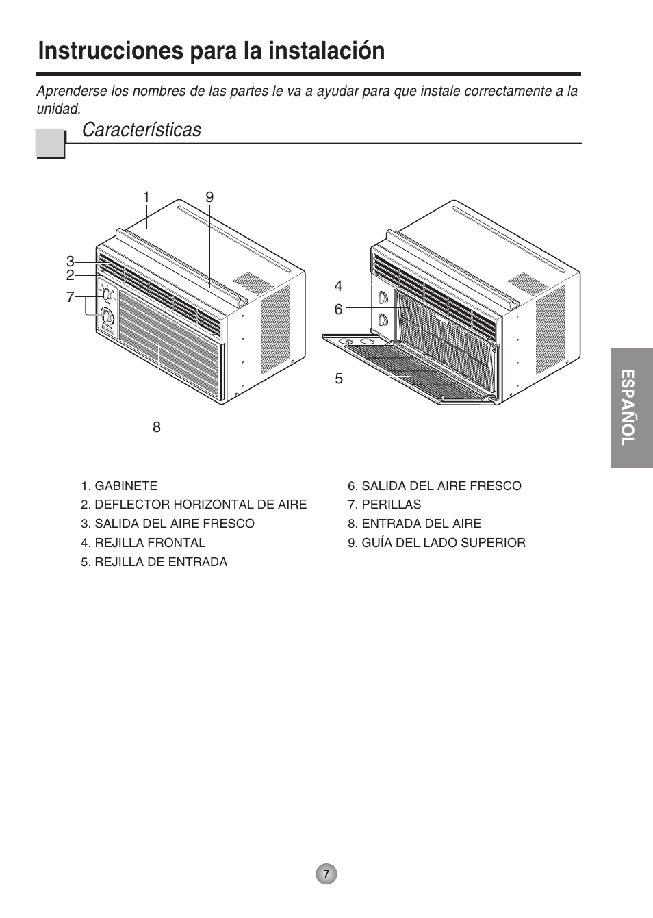 Instrucciones para la instalación, Características | Friedrich ZStar User Manual | Page 37 / 43