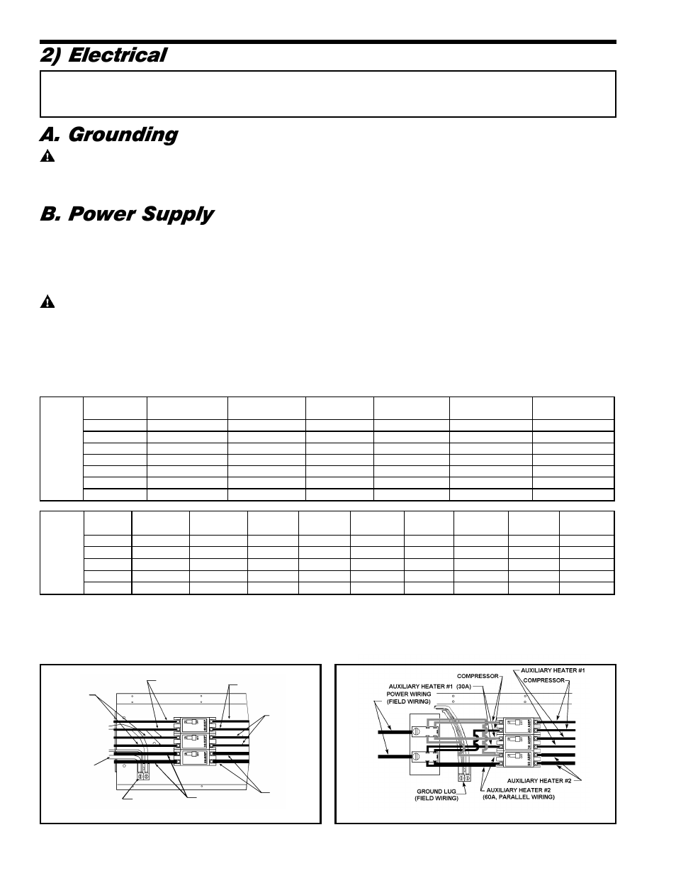 2) electrical a. grounding, B. power supply, Line voltage and ground connections | Friedrich 18000 B User Manual | Page 12 / 20