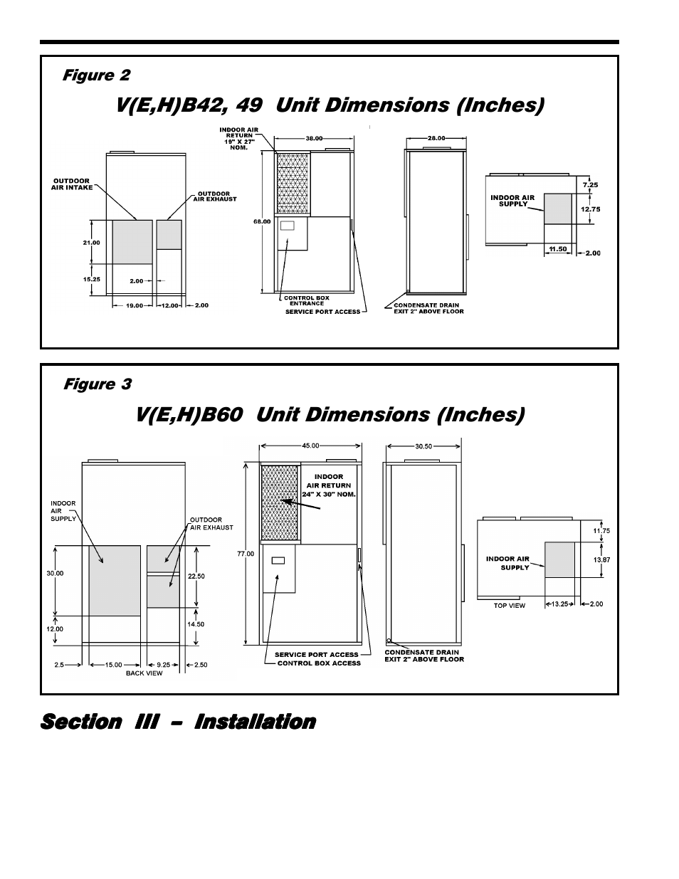 V(e,h)b60 unit dimensions (inches) | Friedrich 18000 B User Manual | Page 6 / 20