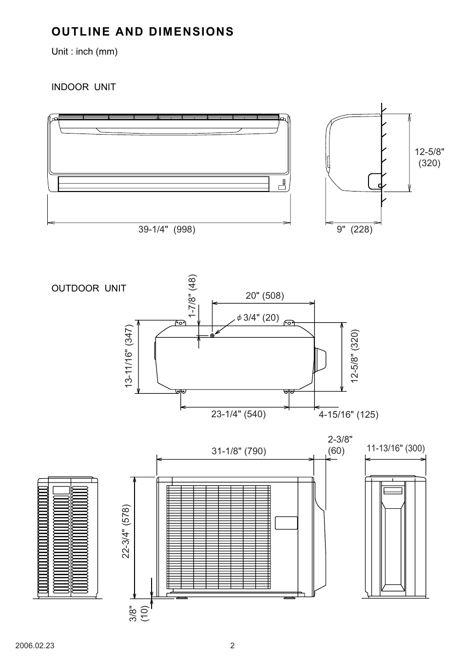 Outline and dimensions | Friedrich MR24C3F User Manual | Page 3 / 24