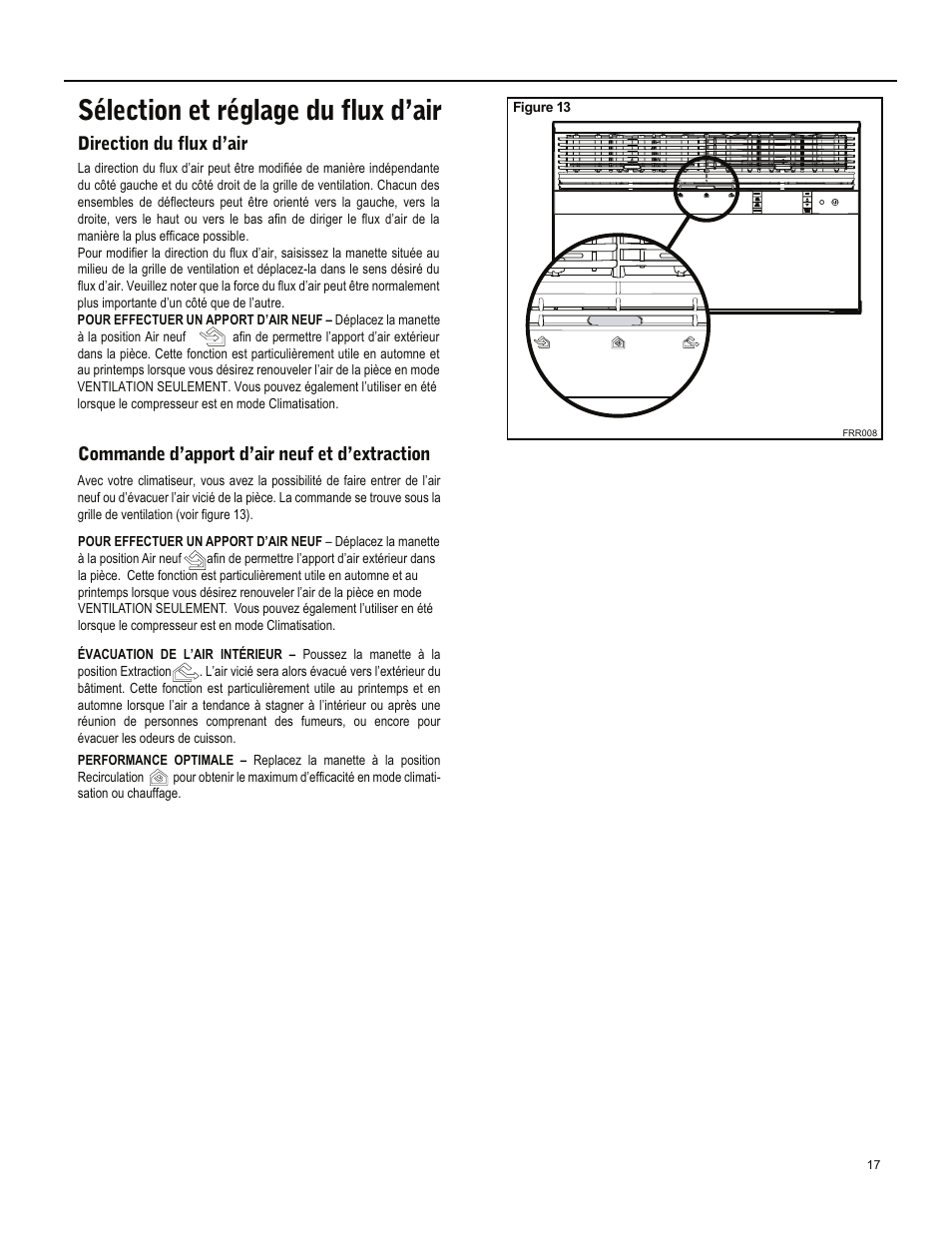 Sélection et réglage du flux d’air | Friedrich ES15M33 User Manual | Page 105 / 132