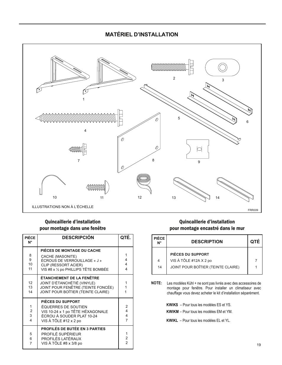 Matériel d’installation | Friedrich ES15M33 User Manual | Page 107 / 132