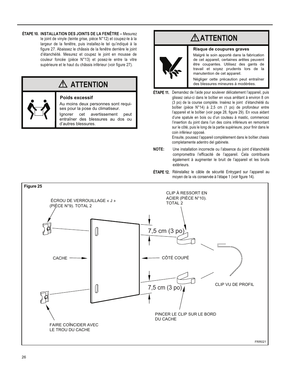 Attention, 7,5 cm (3 po) | Friedrich ES15M33 User Manual | Page 114 / 132