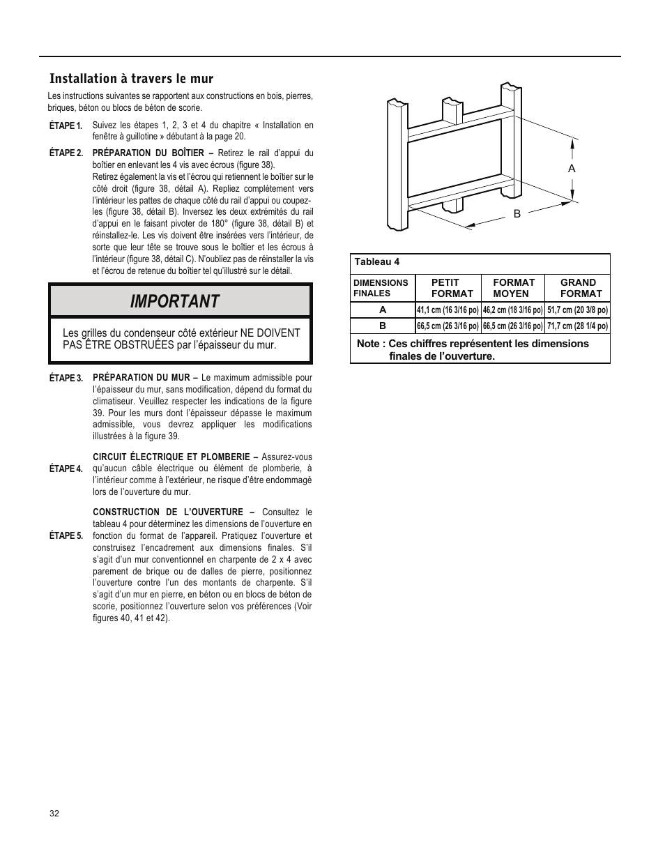 Important, Installation à travers le mur | Friedrich ES15M33 User Manual | Page 120 / 132