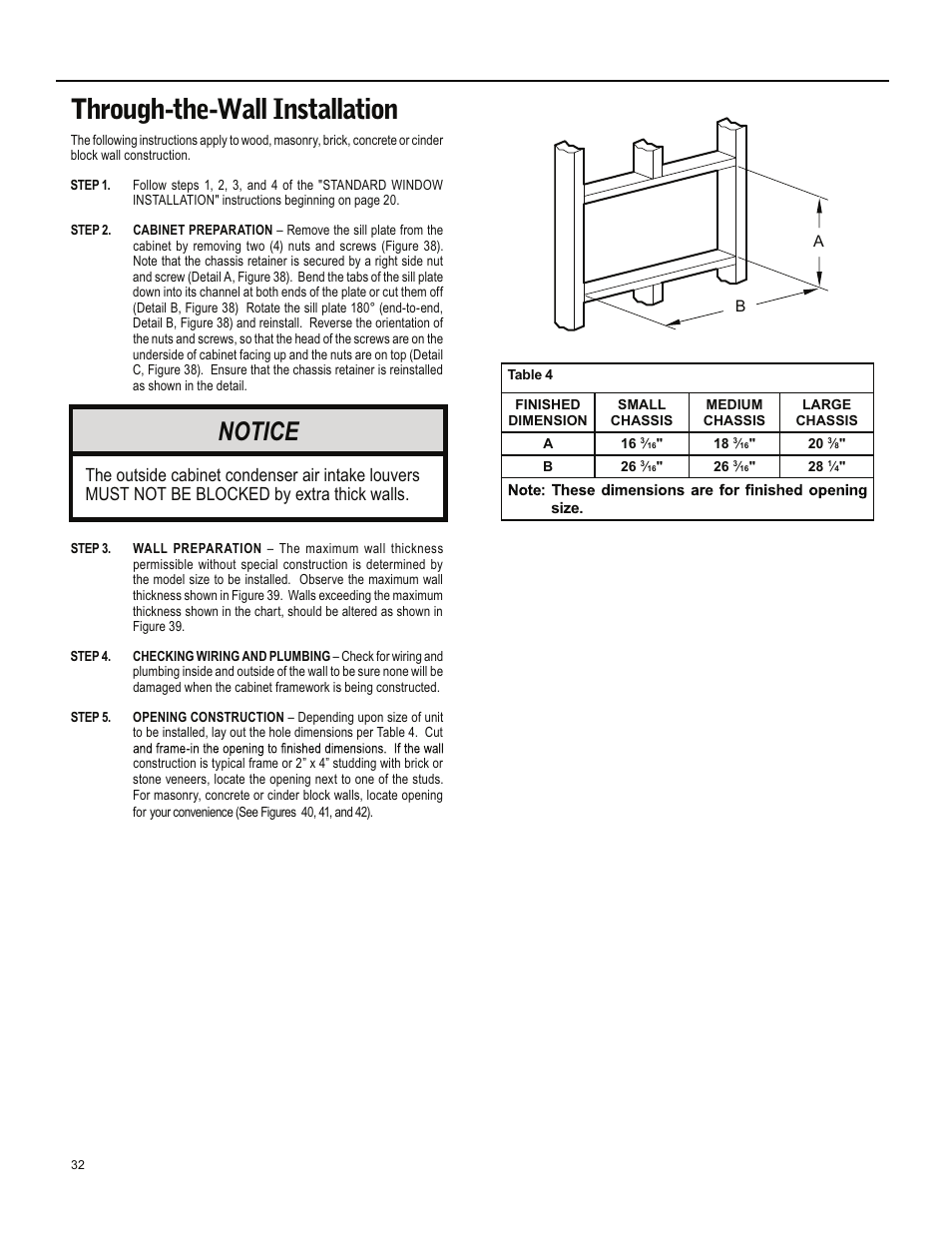 Through-the-wall installation, Notice | Friedrich ES15M33 User Manual | Page 32 / 132