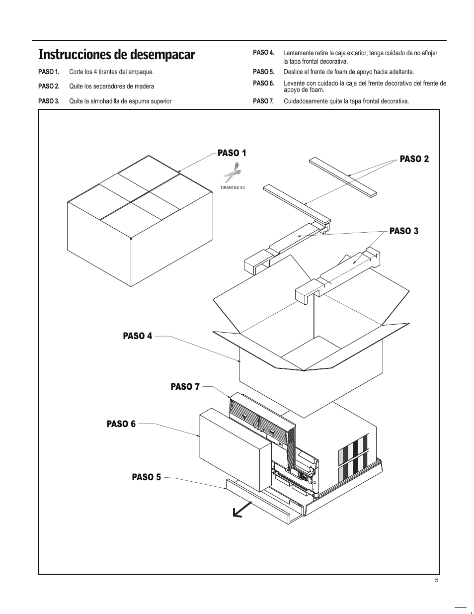 Instrucciones de desempacar | Friedrich ES15M33 User Manual | Page 49 / 132