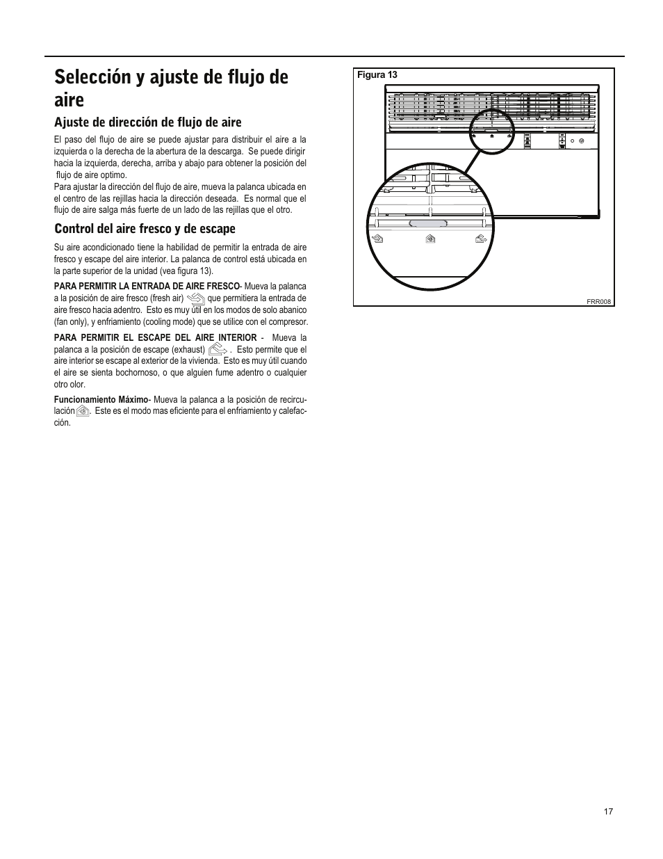 Selección y ajuste de flujo de aire | Friedrich ES15M33 User Manual | Page 61 / 132