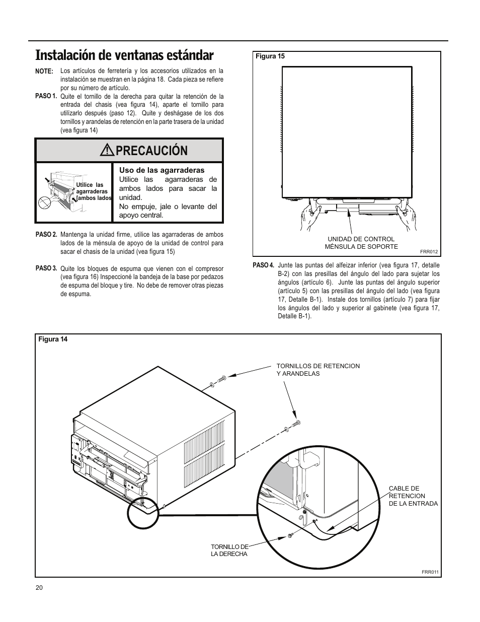 Instalación de ventanas estándar, Precaución | Friedrich ES15M33 User Manual | Page 64 / 132