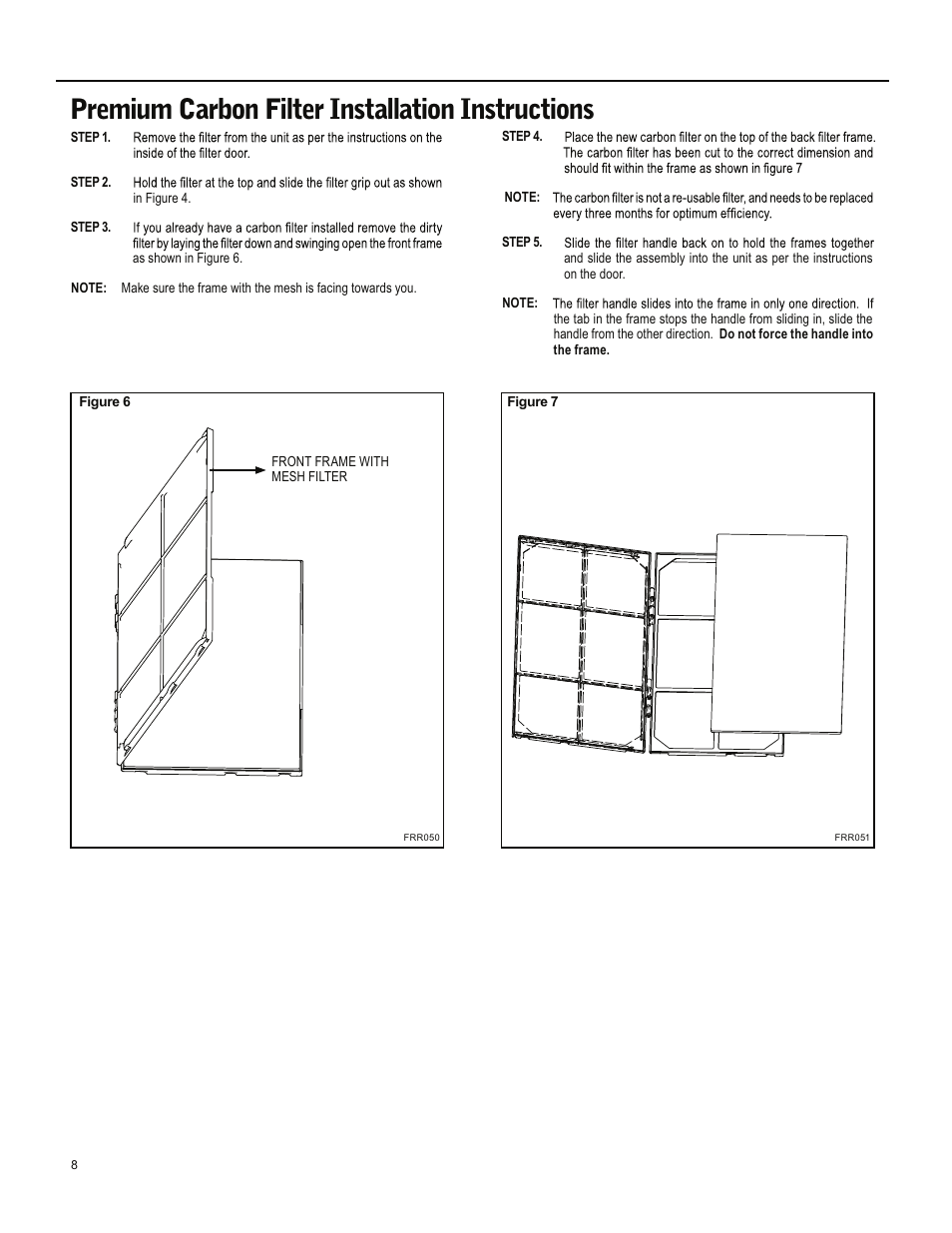 Premium carbon filter installation instructions | Friedrich ES15M33 User Manual | Page 8 / 132