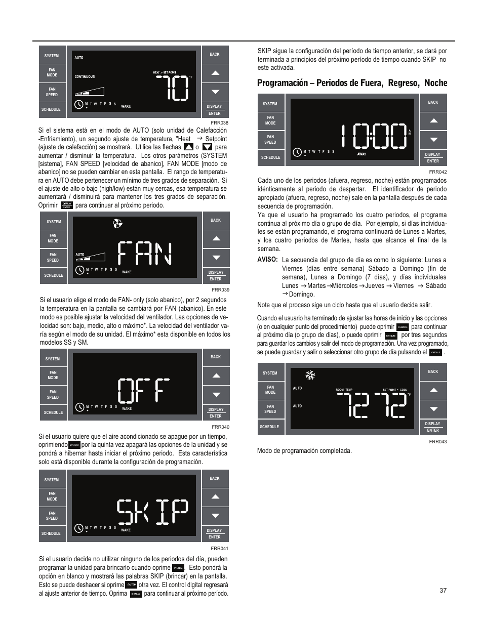 Programación – periodos de fuera, regreso, noche | Friedrich ES15M33 User Manual | Page 81 / 132