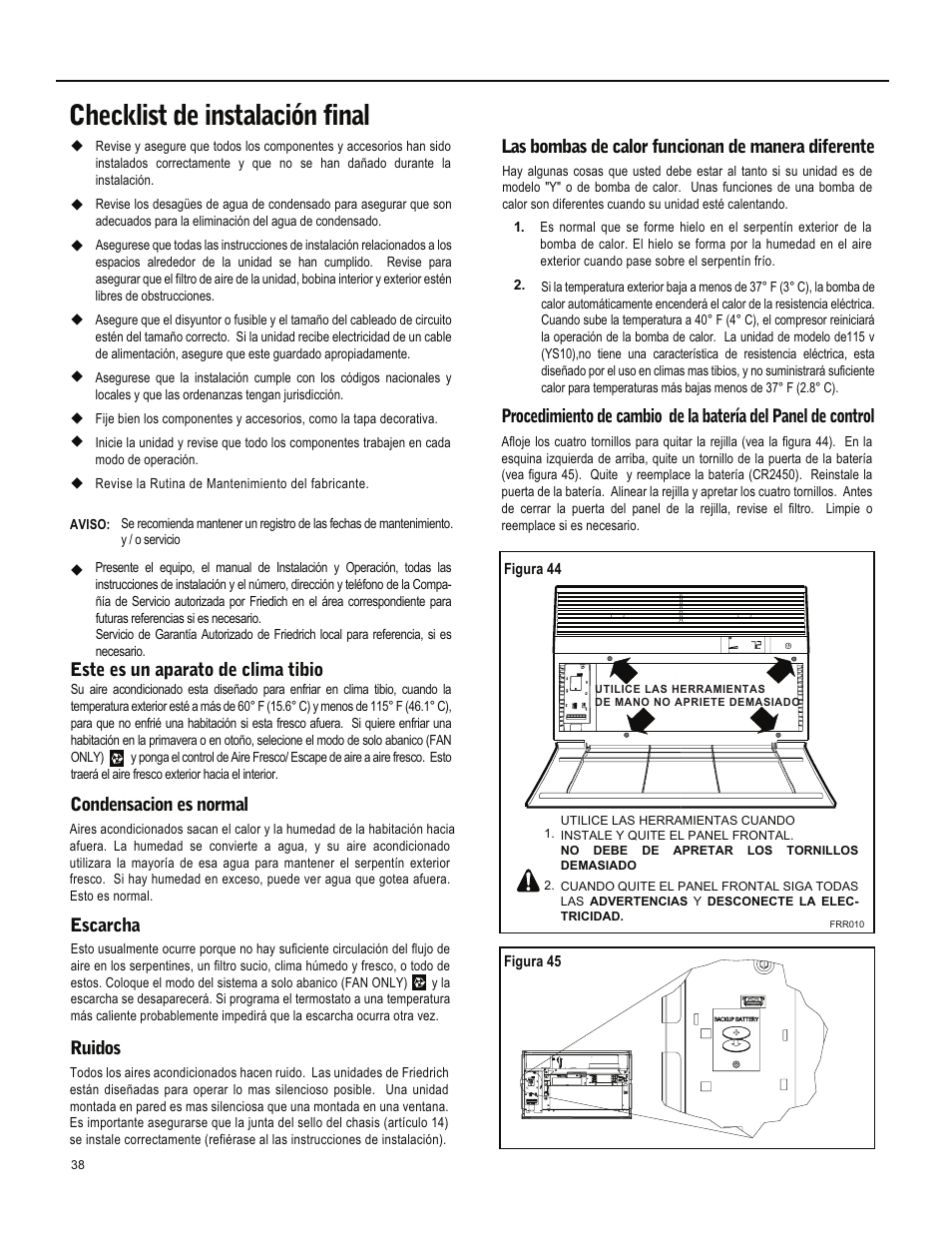 Checklist de instalación final, Las bombas de calor funcionan de manera diferente | Friedrich ES15M33 User Manual | Page 82 / 132