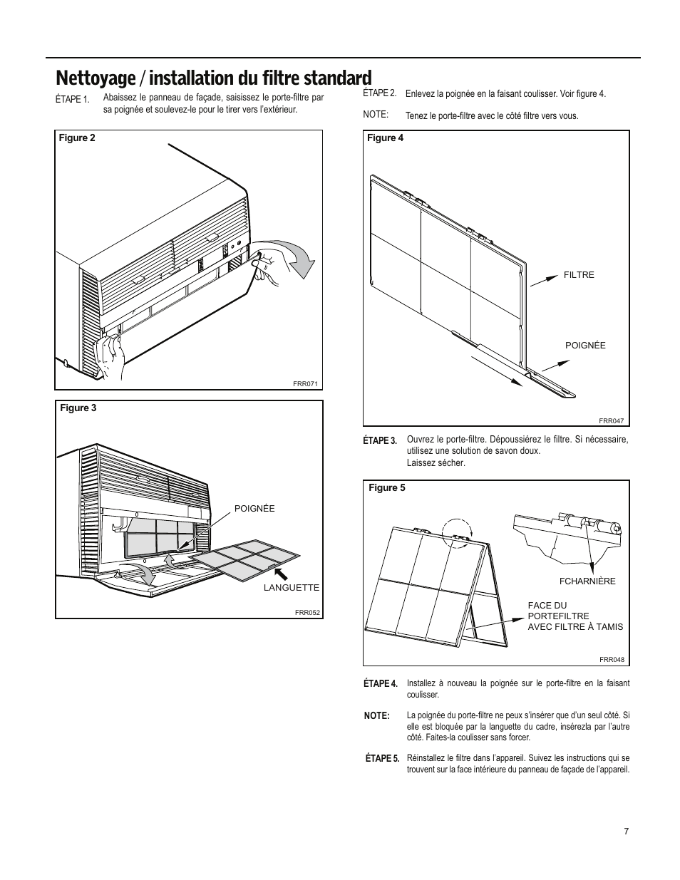 Nettoyage / installation du filtre standard | Friedrich ES15M33 User Manual | Page 95 / 132