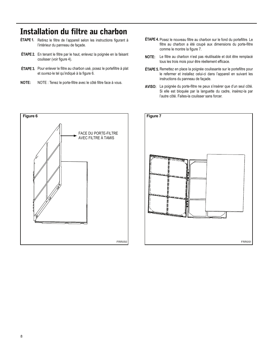 Installation du filtre au charbon | Friedrich ES15M33 User Manual | Page 96 / 132