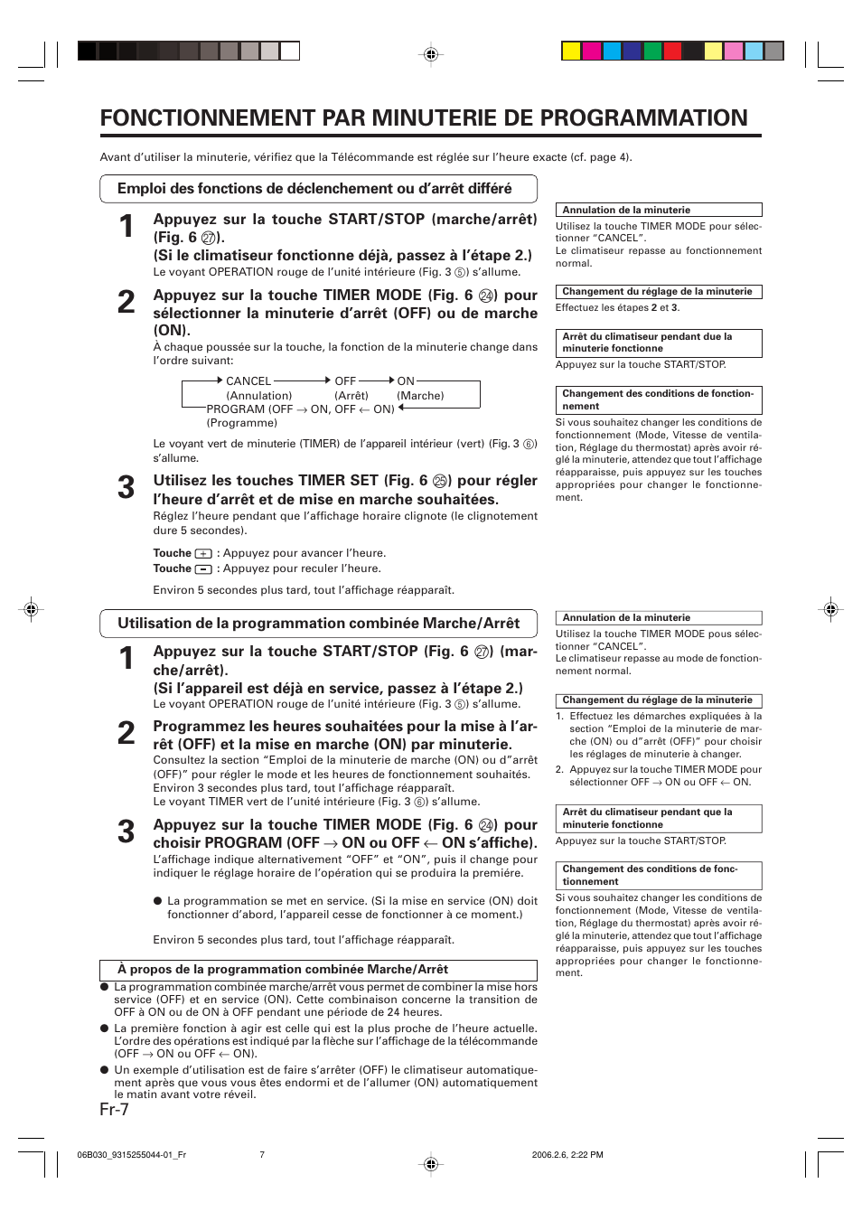 Fonctionnement par minuterie de programmation, Fr-7 | Friedrich MR18C3F User Manual | Page 24 / 50