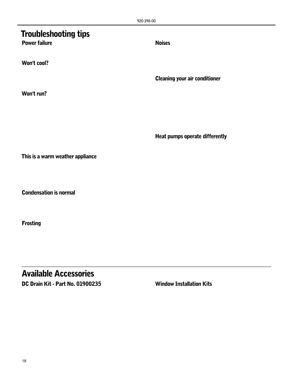 Troubleshooting tips, Available accessories | Friedrich KS15 User Manual | Page 18 / 56