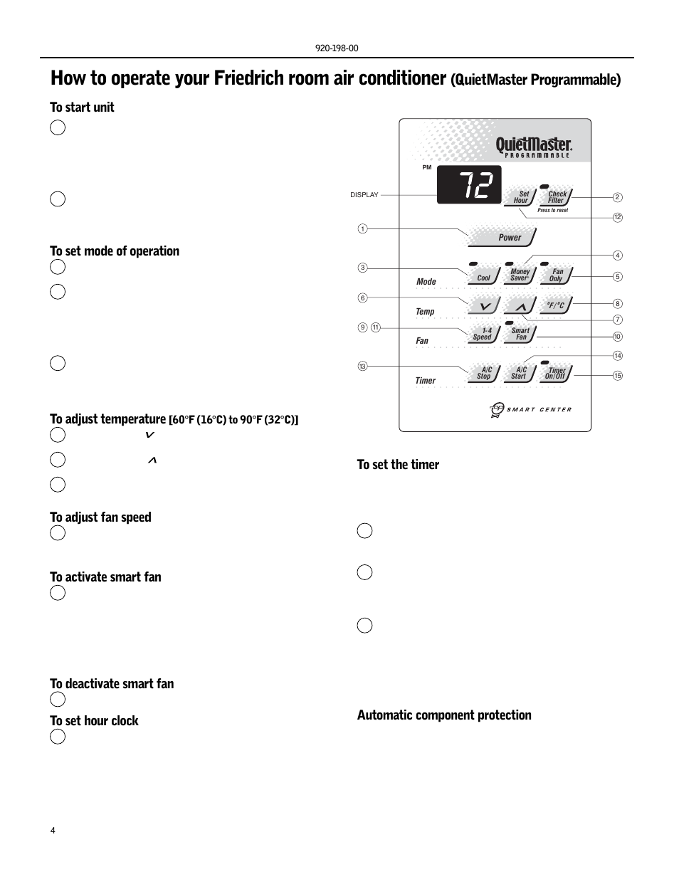 Quietmaster programmable), Automatic component protection | Friedrich KS15 User Manual | Page 4 / 56