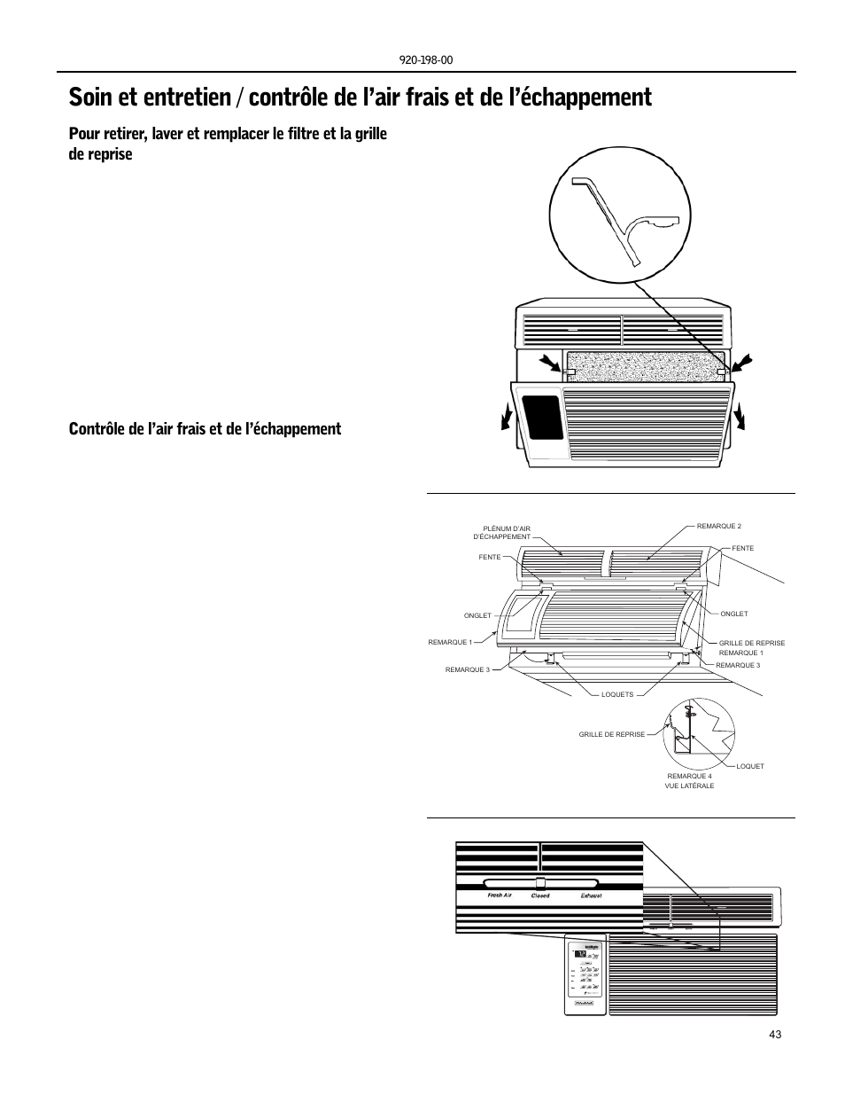 Filtre, Contrôle de l’air frais et de l’échappement | Friedrich KS15 User Manual | Page 43 / 56